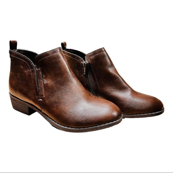 Sun + Stone Boots Womens 8M Brown Cadee Ankle Booties Zip Almond Toe Leather - Picture 4 of 11